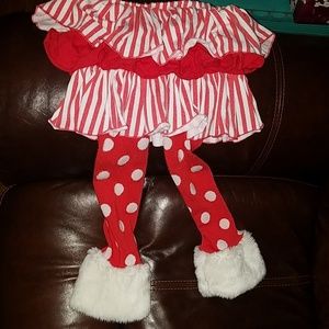 Mud Pie Christmas santa ruffle skirt leggings 3t